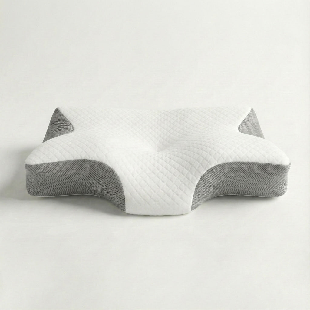 White and gray pillow on a light gray background