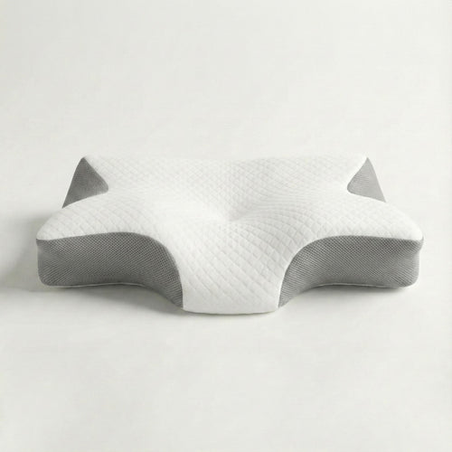 White and gray pillow on a light gray background