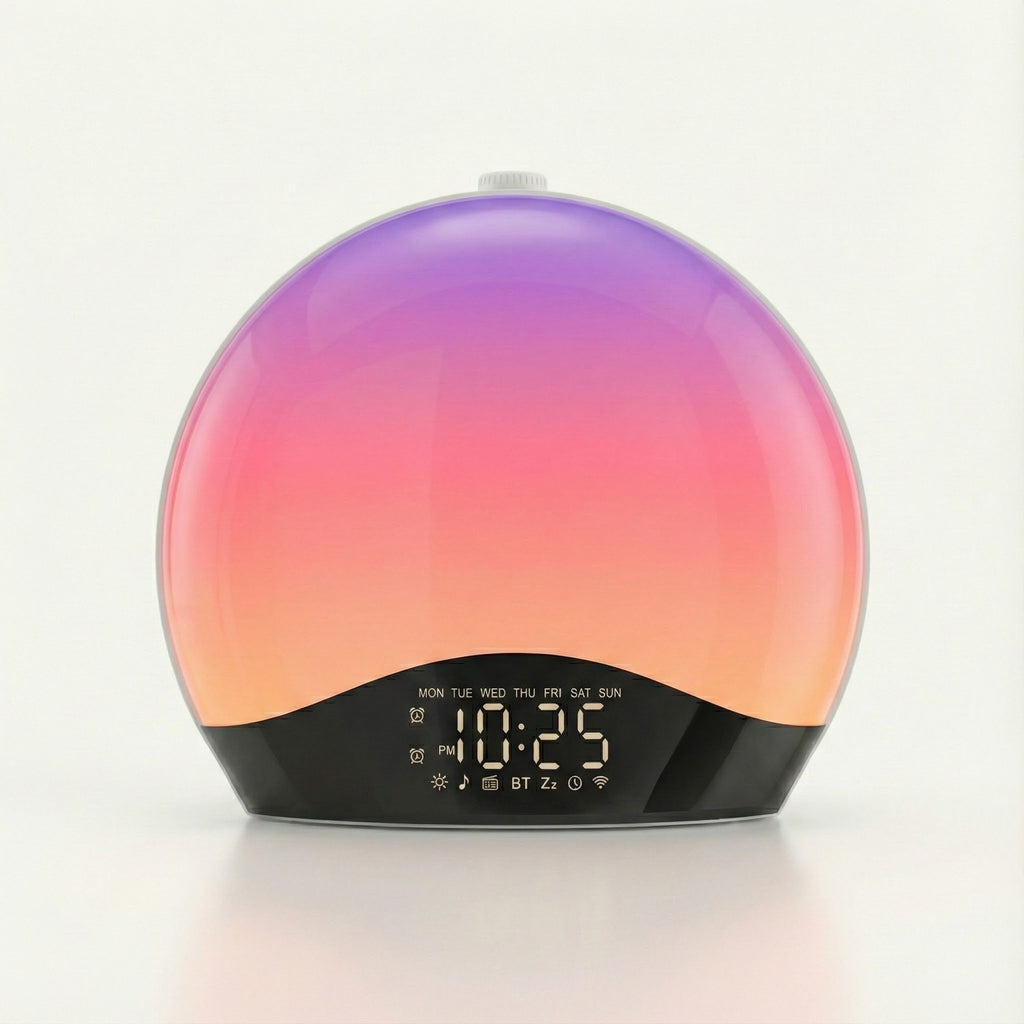 Round device with gradient color display on a white background