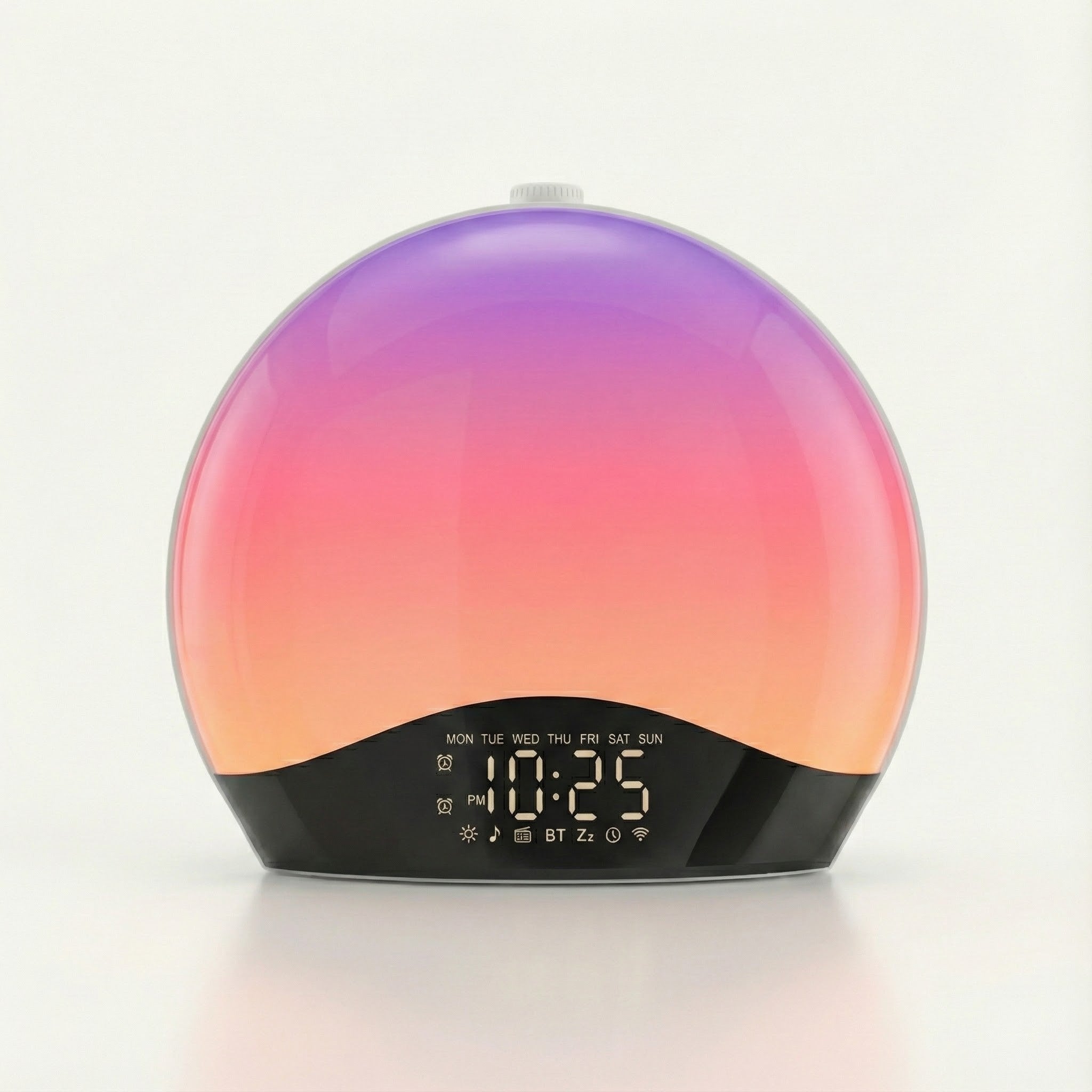 Round device with gradient color display on a white background