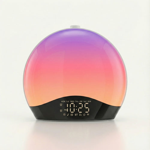 Round device with gradient color display on a white background
