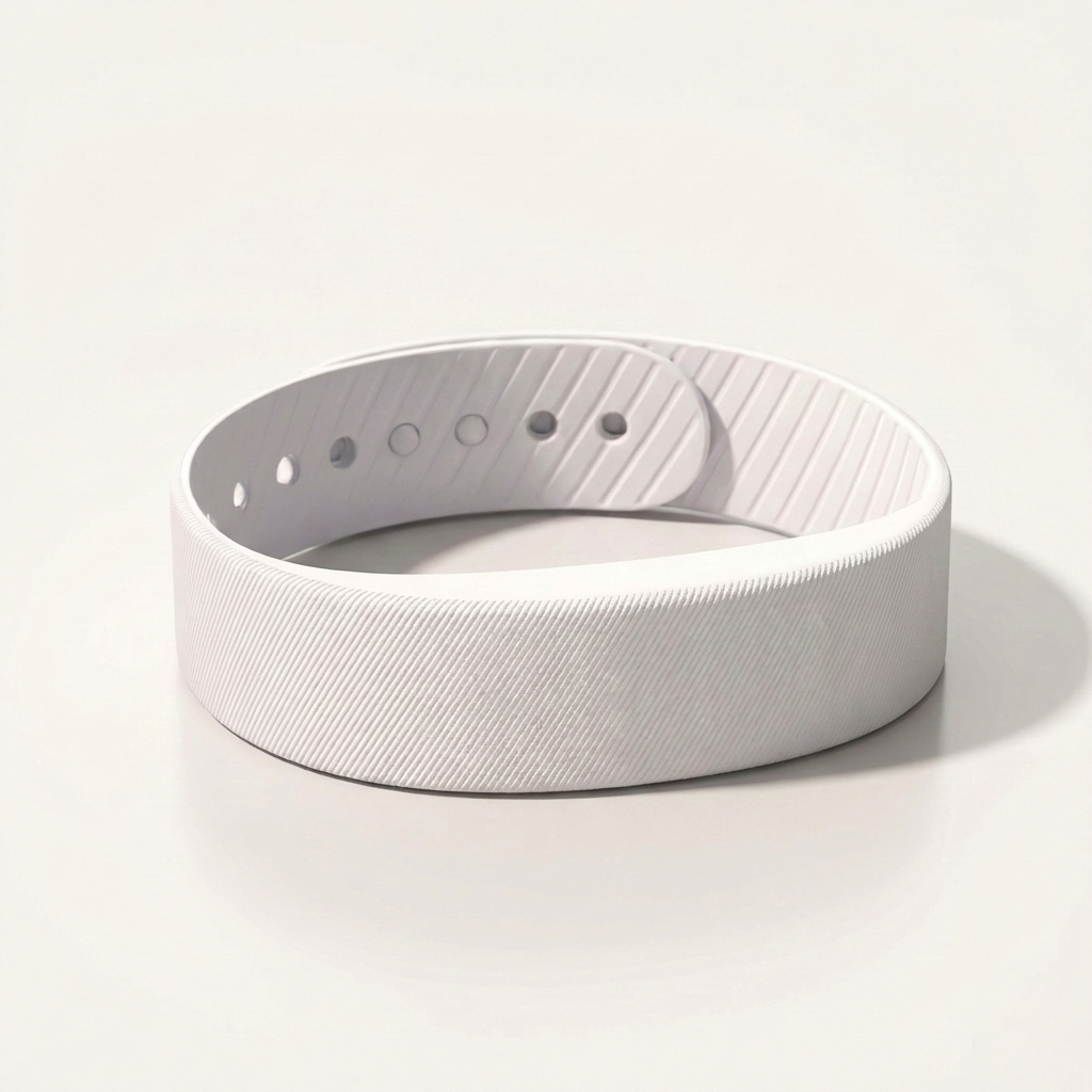 White fitness tracker on a light gray background